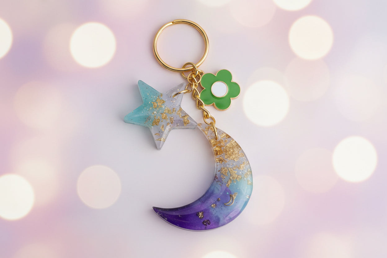 Mystic Waters Moon & Star Keychain Set