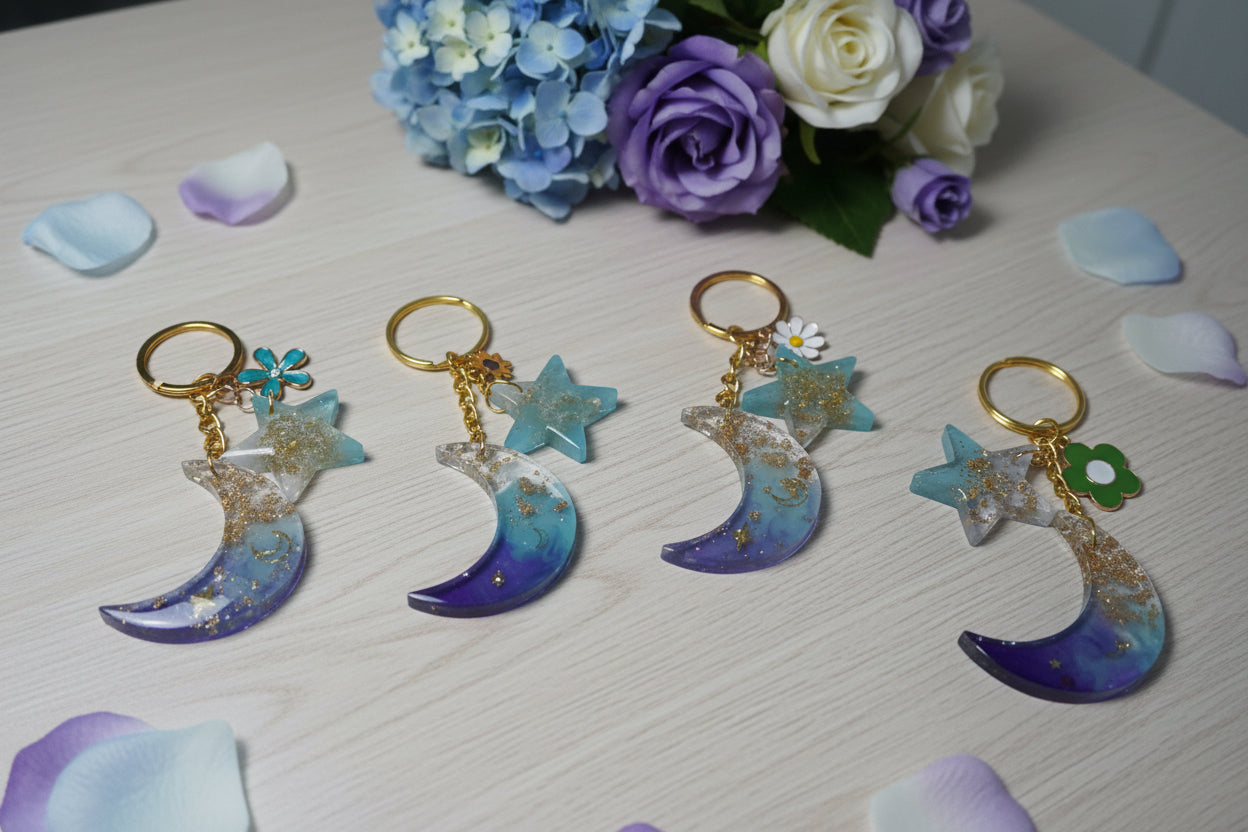 Mystic Waters Moon & Star Keychain Set