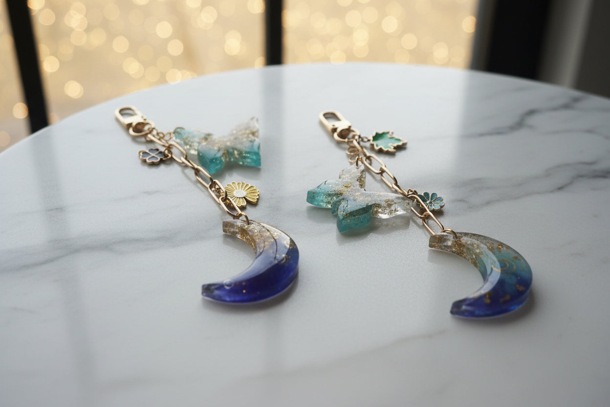 Mystic Waters Moon & Butterfly Keychain Set