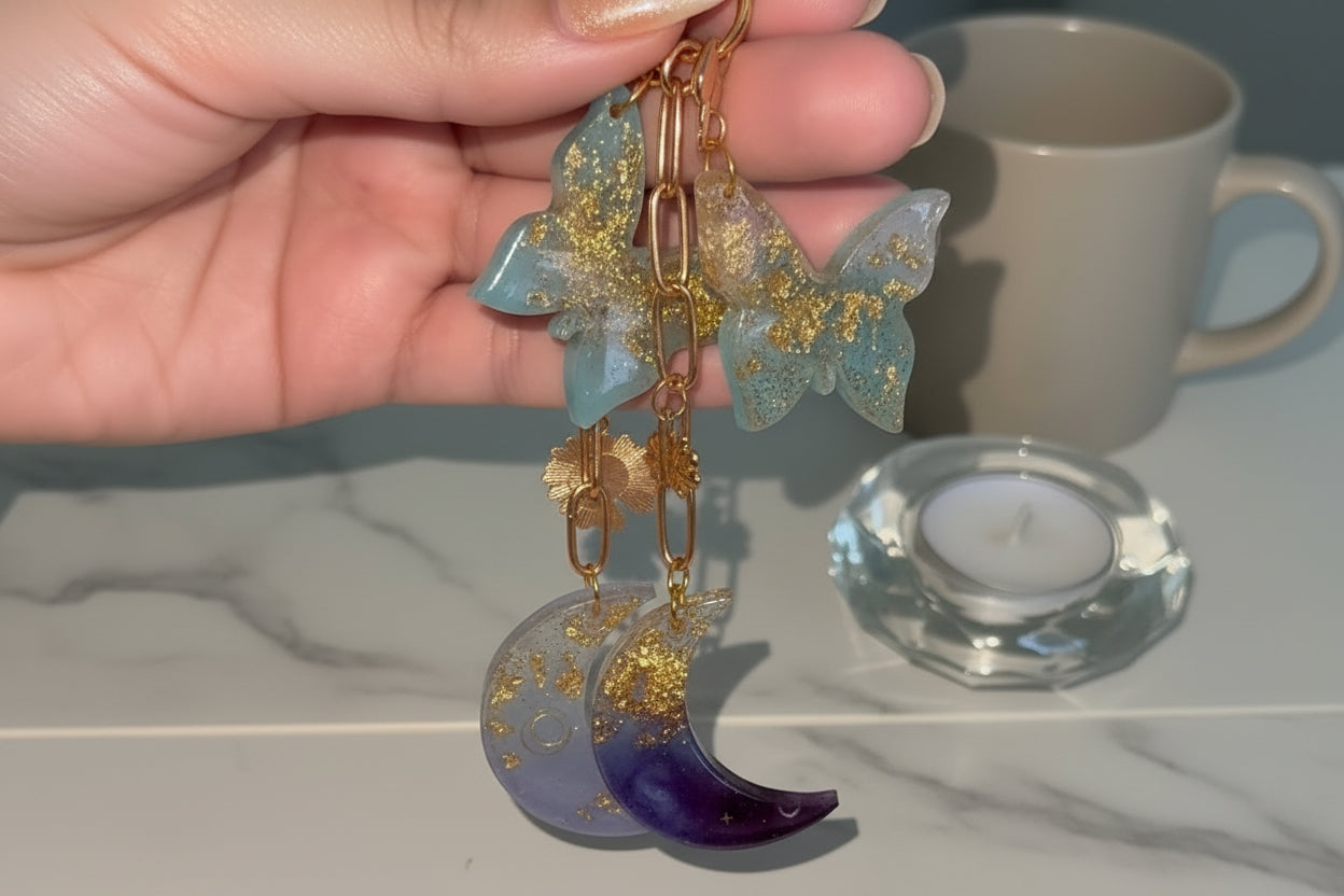 Mystic Waters Moon & Butterfly Keychain Set