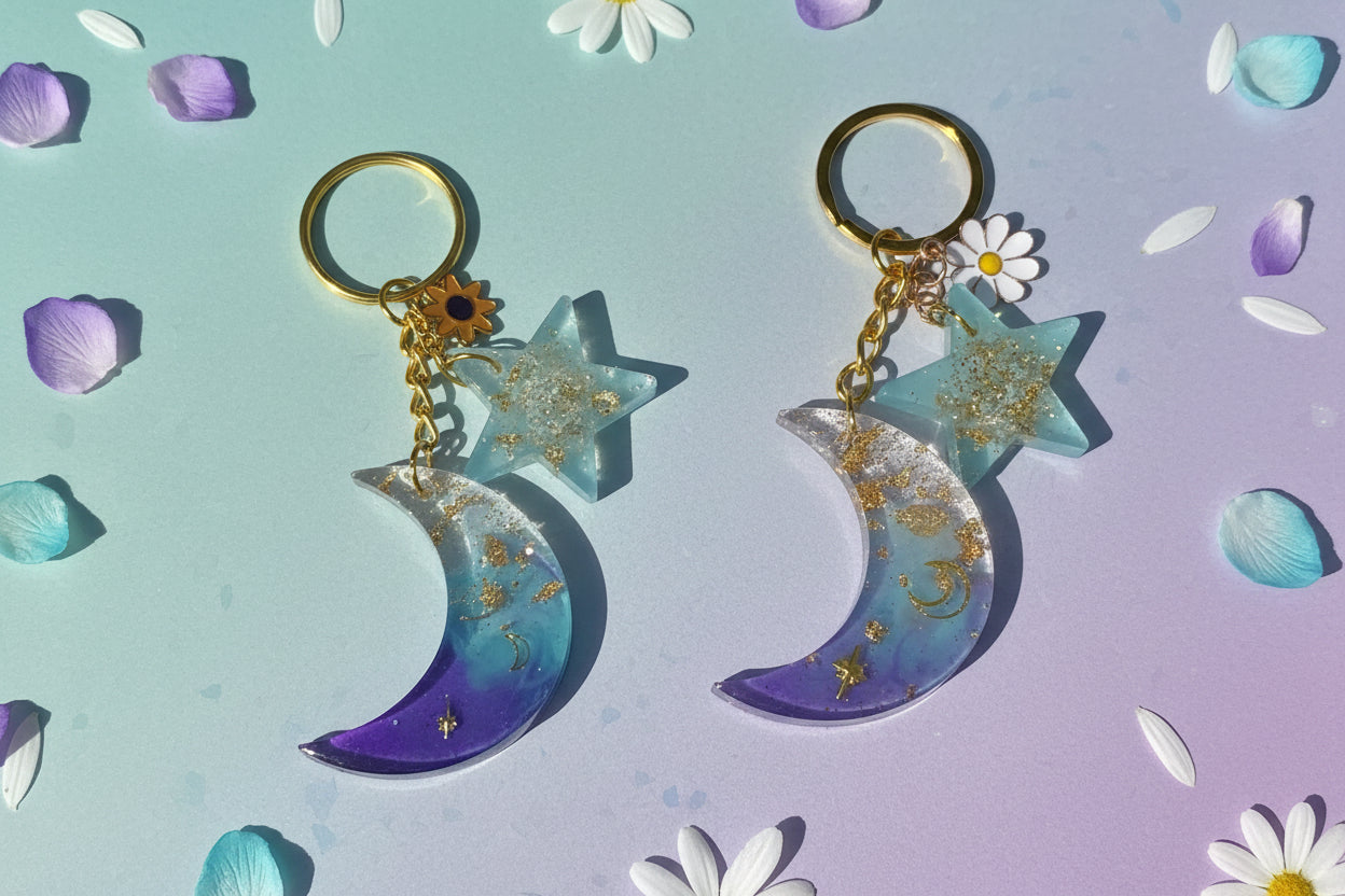 Mystic Waters Moon & Star Keychain Set