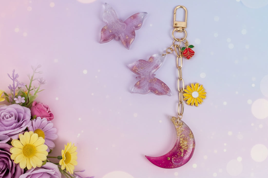 Crowned Serenity Moon & Butterfly Keychain