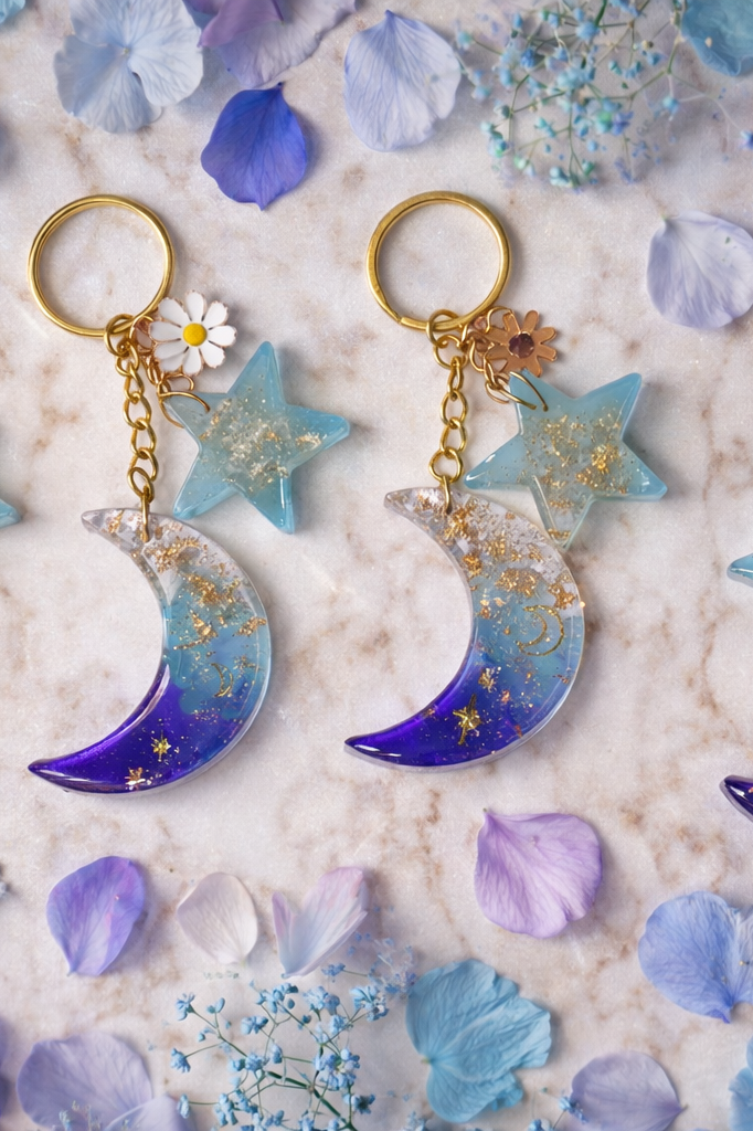 Mystic Waters Moon & Star Keychain Set
